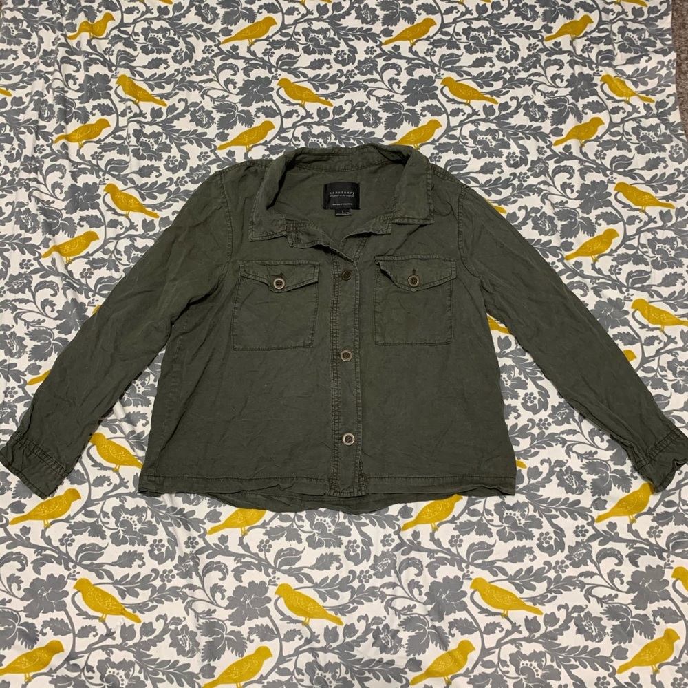 Sanctuary Green Lyocell Button Down Blouse EUC L
